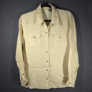 Chicos Linen Button Front Shirt Size 0 Sm Yellow Lightweight Classic Coastal Top